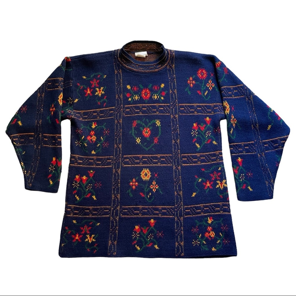 Vintage Women Just for Petites LARGE Floral Pullover Sweater Top Cottagecore 80s